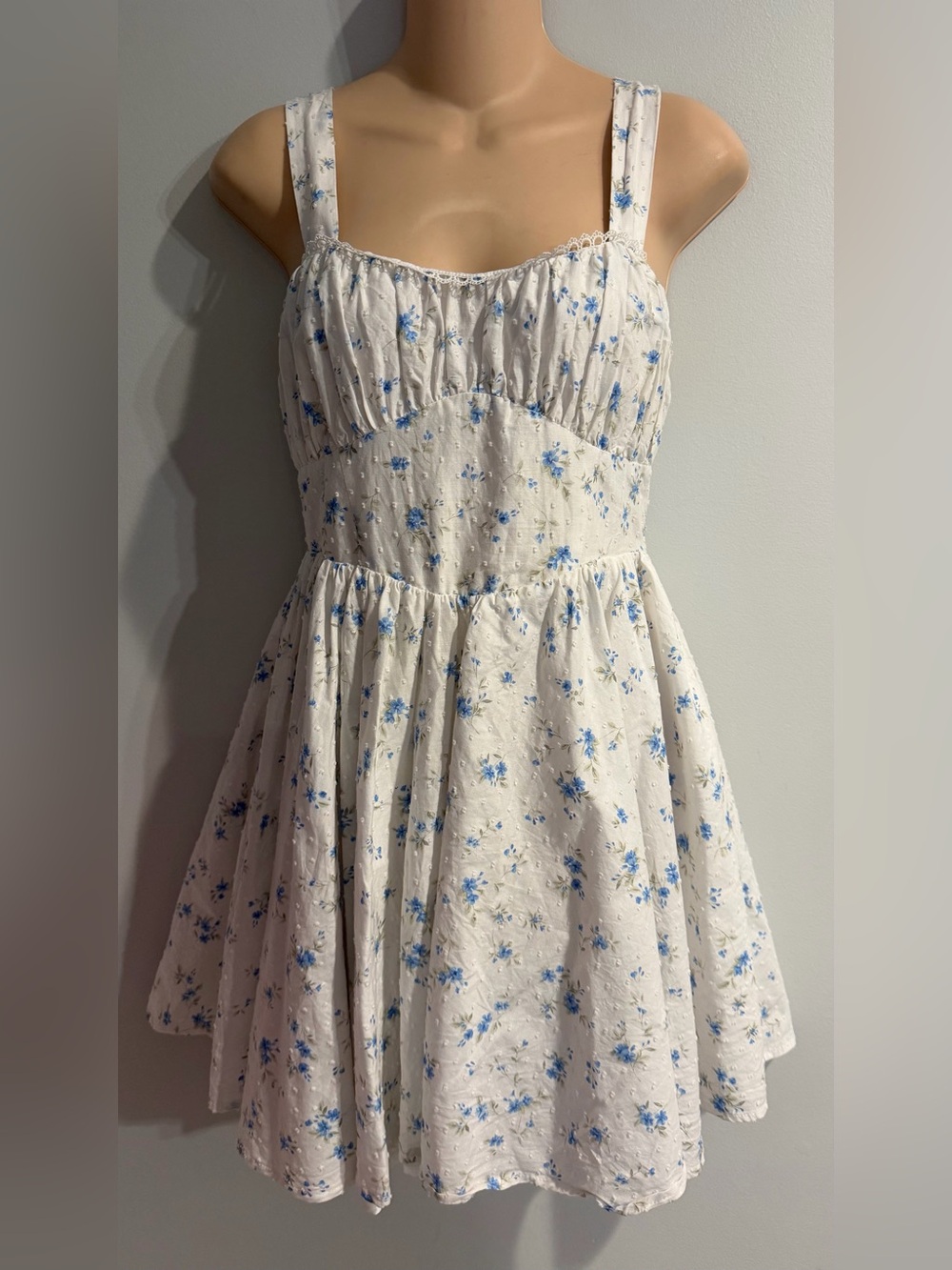 ALTAR'D STATE Floral Babydoll Swiss Dot Bow Back Mini Dress size M